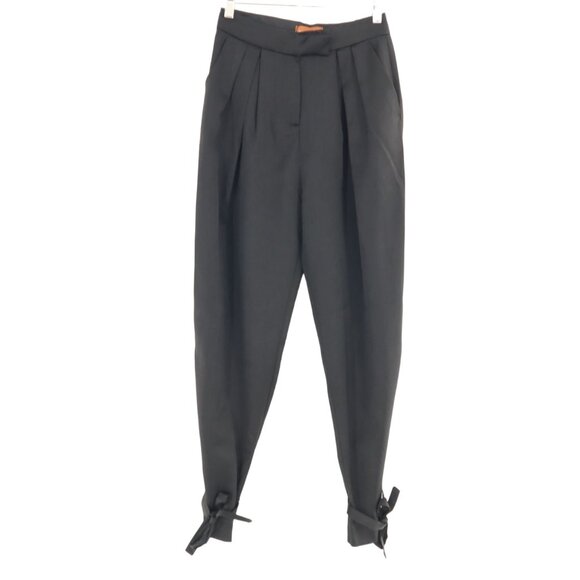 Beige Botany Ankle Tie Trousers Women S‎ Black Classic Career Slouchy Work NWT - Picture 1 of 13